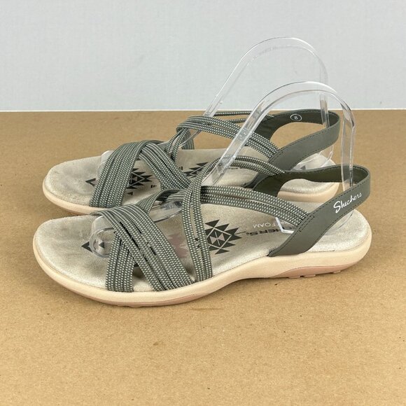 Skechers Reggae Slim Stretch Sandals Womens 8 Gray Taupe Comfort Casual - Picture 10 of 10